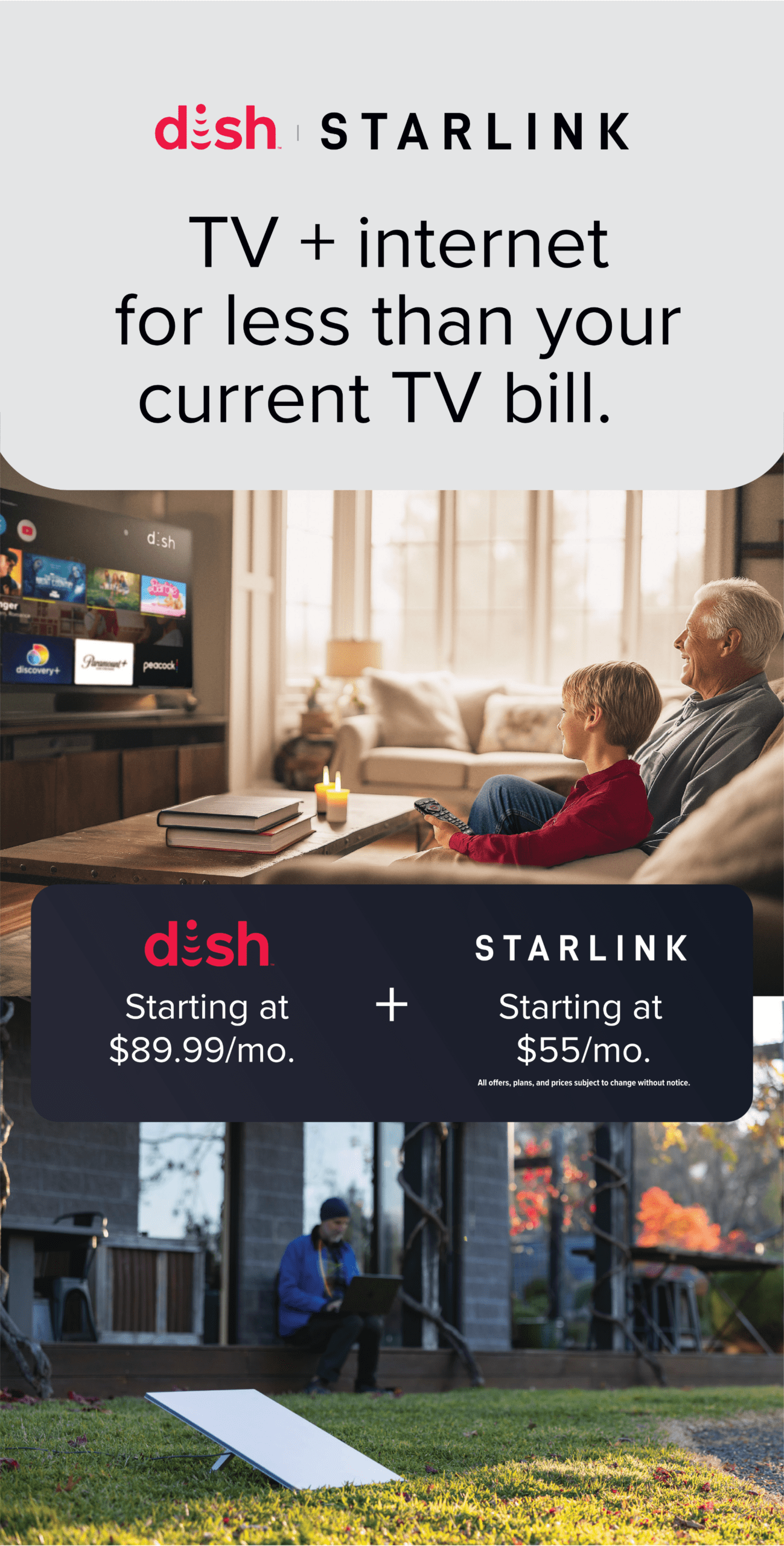 Get Dish TV and Starlink Internet for lessthan your Cable TV bill